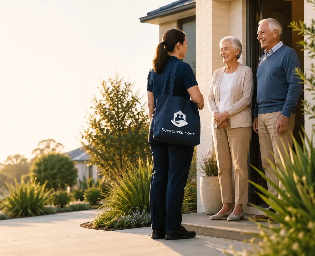 A Supported Home care worker with an older person in their home