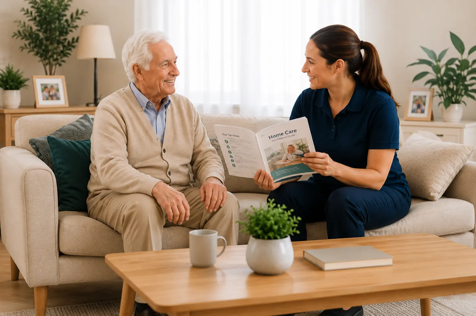 A Supported Home care worker providing home care to an older person at home